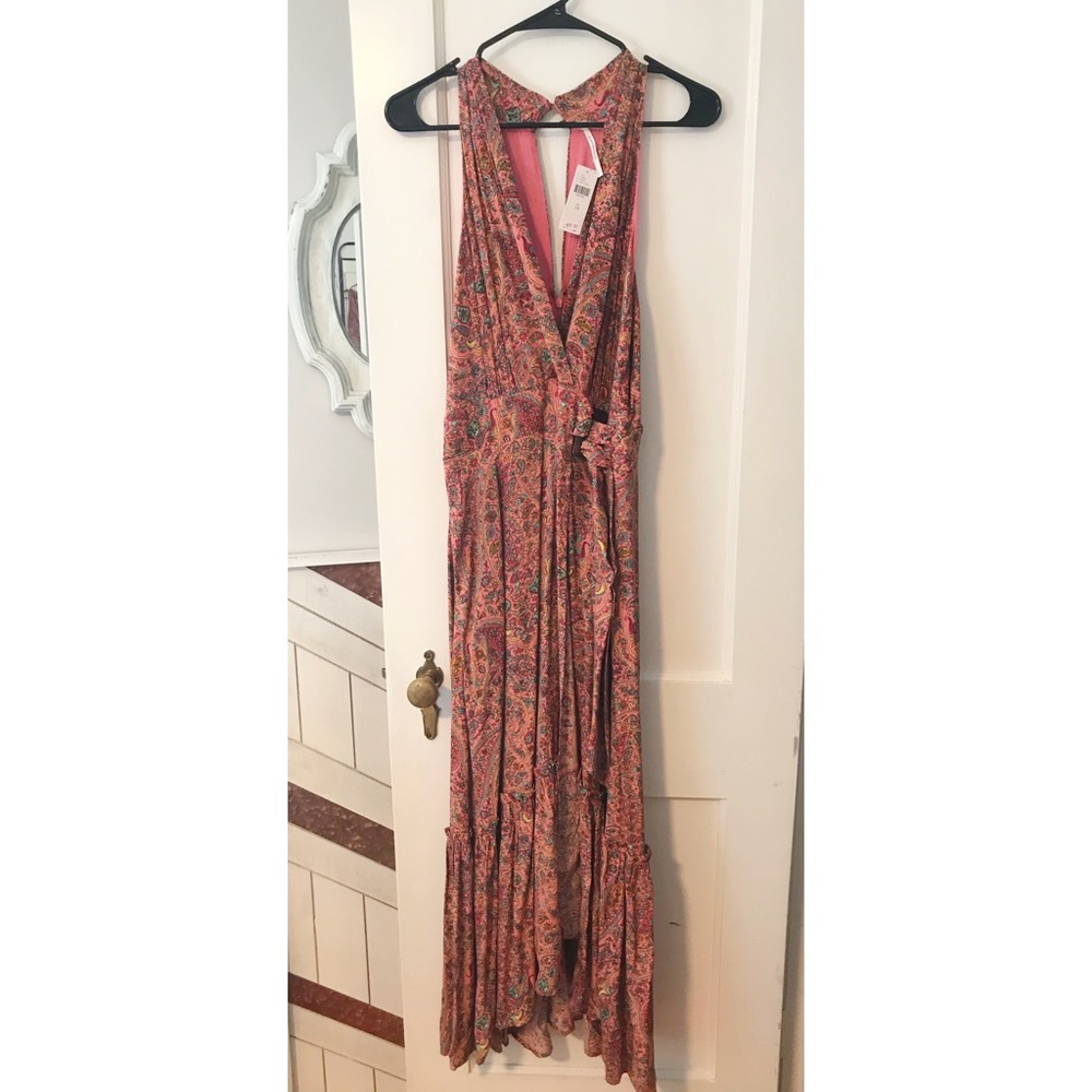 Anthropologie Pink Paisley faux wrap dress 14